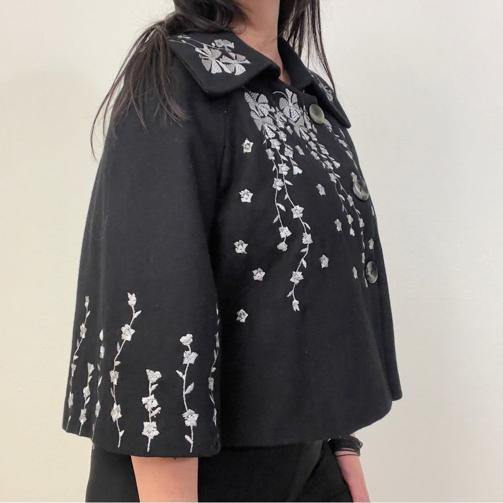 MaxMara Wool Cape Cropped Cardigan w/ Embroidery